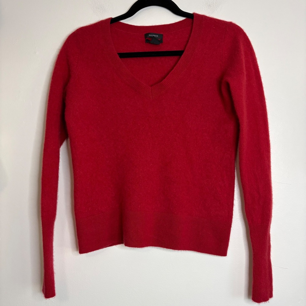 Halogen Red 100% Cashmere V Neck Long Sleeve Sweater Top Women's Small